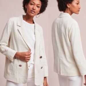 Anthropologie Cartonnier Striped Double Breasted Blazer with Pockets XS